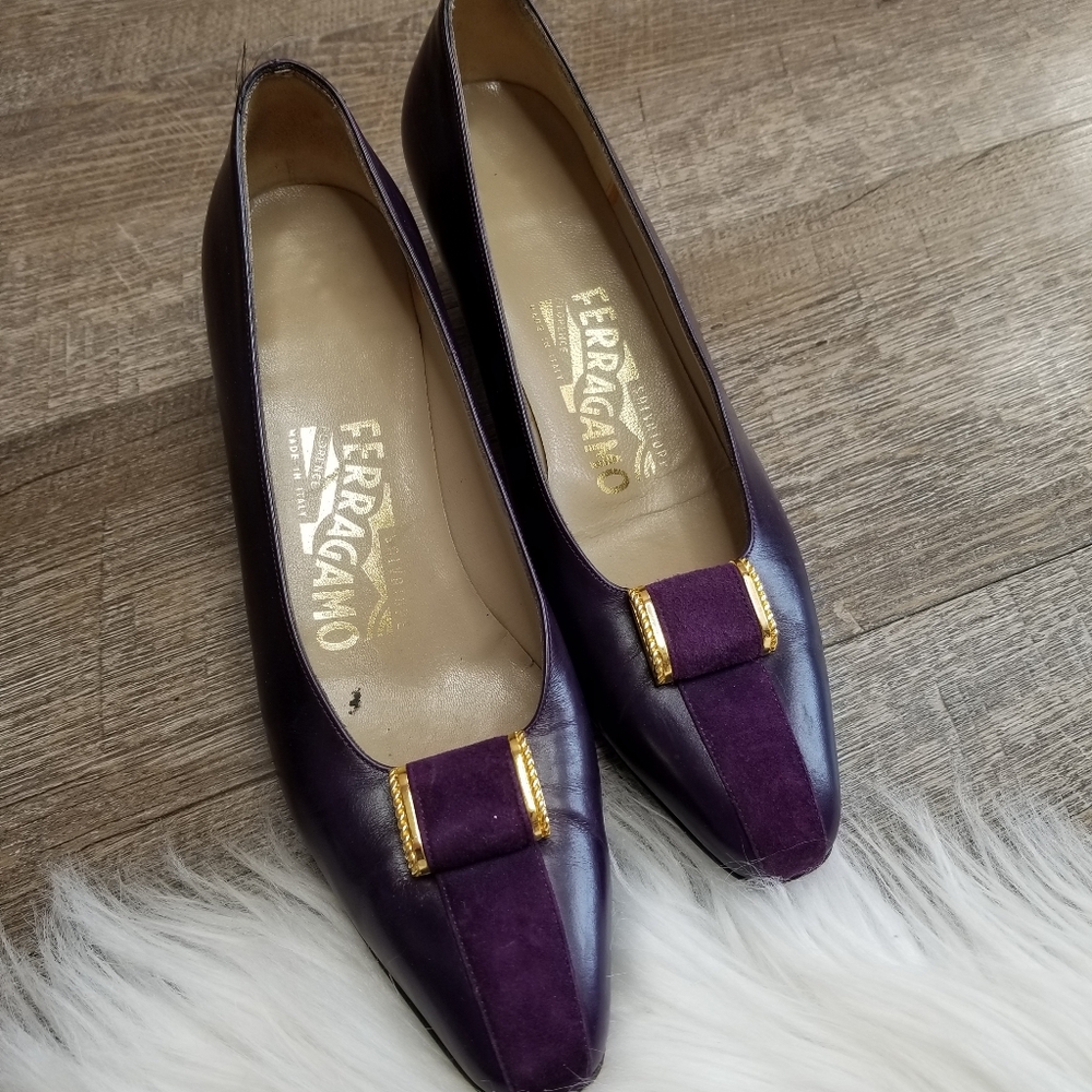 Salvatore Ferragamo Vintage Purple Low Kitten Heel - Picture 2 of 8